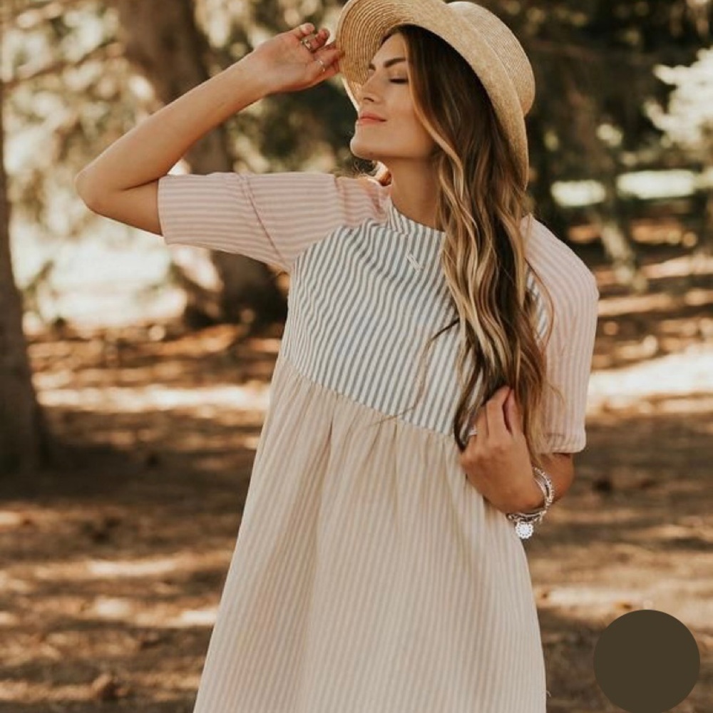 Roolee | mirabel stripe midi three quarter sleeve dress